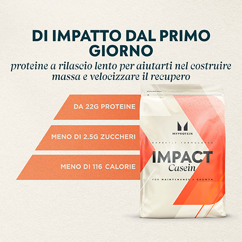 di impatto dal primo giorno. proteine a rilascio lento per aiutarti nel costruire massa e velocizzare il recupero. da 22g proteine. Meno di 2.5g zuccheri. mento di 116 calorie.