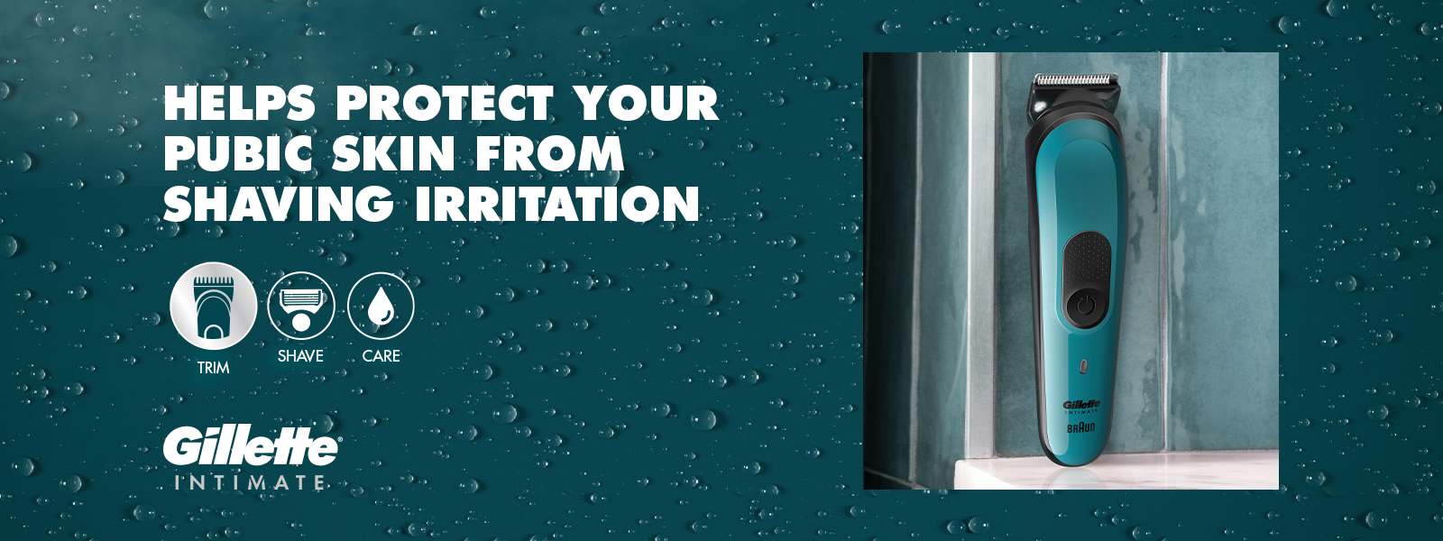 Helps protect your pubic skin from shaving irritation. Trim, shave and care