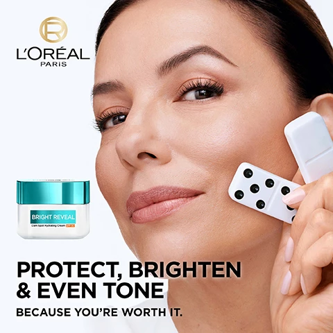Image 1, protect, brighten and even tone. because you're worth it. image 2, powered by moisturising complex, hydrates and smooths skin. niacinamide smooths skin. patented UV filtering technology, prevent UV induced ageing signs. image 3, our 1st UV filtering technology to target all types of UV rays. image 4, clinically proven efficacy. strengthened and replumped skin. dark spots are visibly faded. skin looks brighter and more even. image 4, complete your dark spot routine. exfoliant peel, hydrating cream, niacinamide serum every other night.